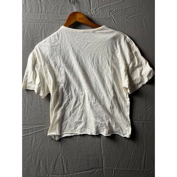 The Rolling Stone Crop T-Shirt Women M Ivory Short Sleeve Crew Neck Logo Graphic - Picture 2 of 3